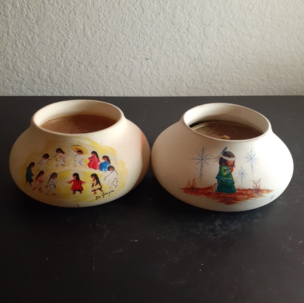 GORGEOUS Signed De Grazia 3" Sandstone Candles Set of 2.